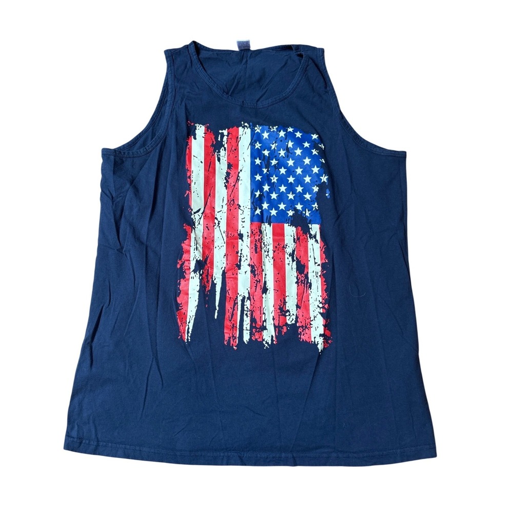 Tank Top Mens Navy Blue Distressed American Flag Patriotic‎ SIZE 2XL